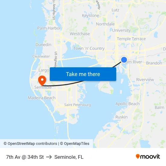 7th Av @ 34th St to Seminole, FL map