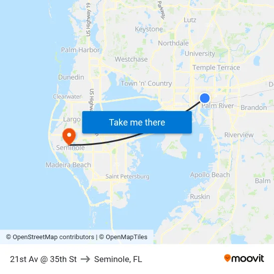 21st Av @ 35th St to Seminole, FL map