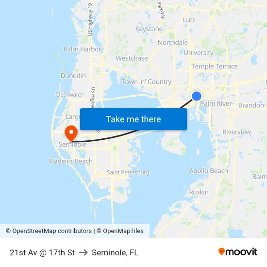 21st Av @ 17th St to Seminole, FL map