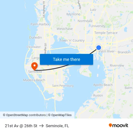 21st Av @ 26th St to Seminole, FL map