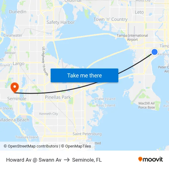 Howard Av @ Swann Av to Seminole, FL map