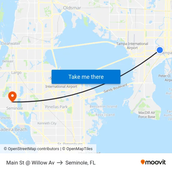Main St @ Willow Av to Seminole, FL map