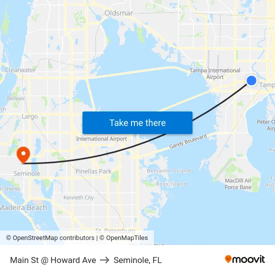 Main St @ Howard Ave to Seminole, FL map