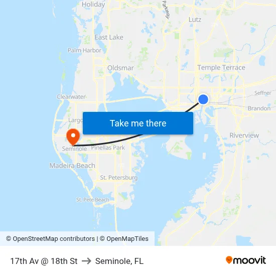 17th Av @ 18th St to Seminole, FL map