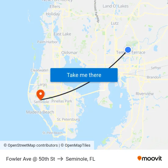 Fowler Ave @ 50th St to Seminole, FL map