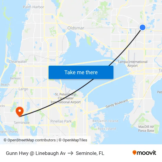 Gunn Hwy @ Linebaugh Av to Seminole, FL map