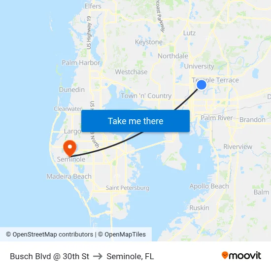 Busch Blvd @ 30th St to Seminole, FL map