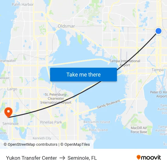 Yukon Transfer Center to Seminole, FL map