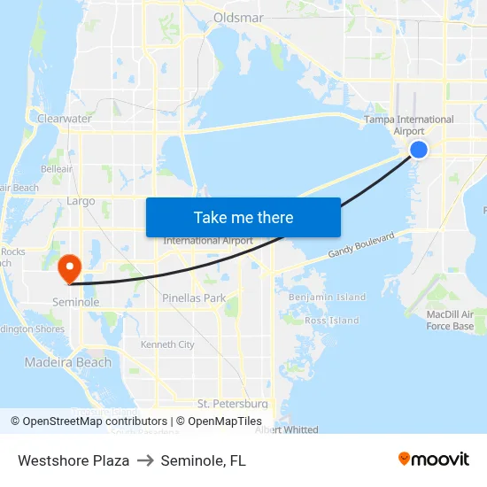 Westshore Plaza to Seminole, FL map
