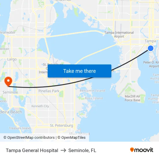 Tampa General Hospital to Seminole, FL map
