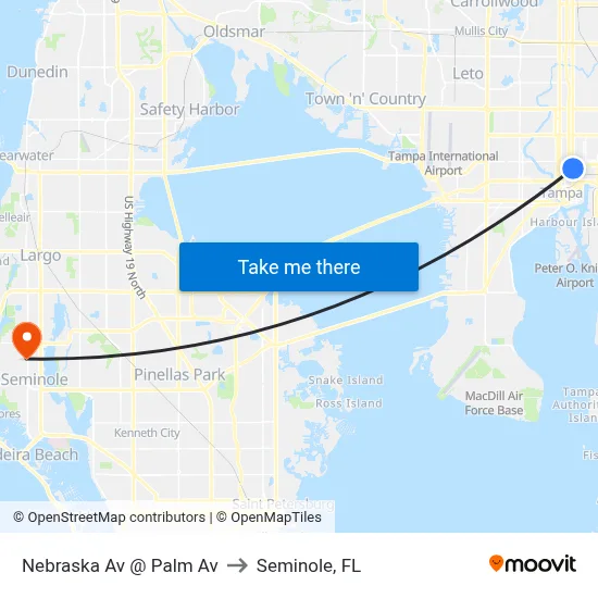 Nebraska Av @ Palm Av to Seminole, FL map