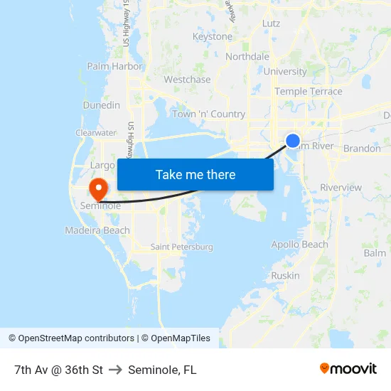 7th Av @ 36th St to Seminole, FL map