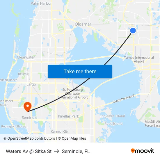 Waters Av @ Sitka St to Seminole, FL map