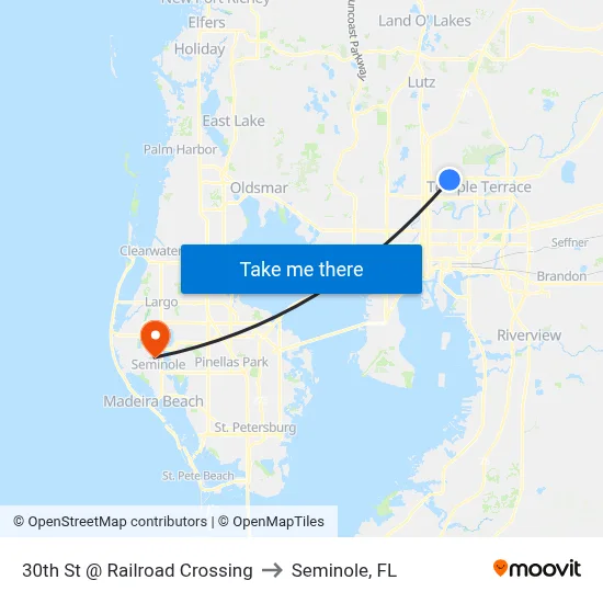 30th St @ Railroad Crossing to Seminole, FL map