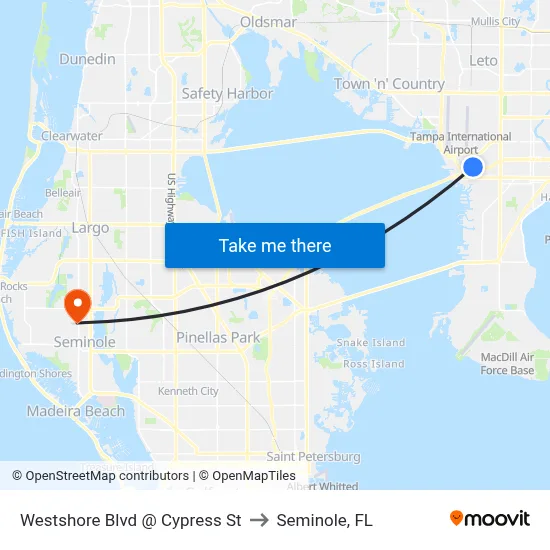 Westshore Blvd @ Cypress St to Seminole, FL map