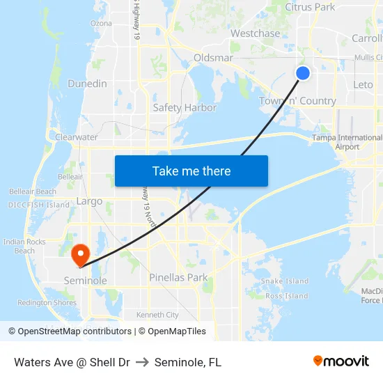 Waters Ave @ Shell Dr to Seminole, FL map