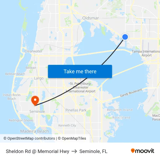 Sheldon Rd @ Memorial Hwy to Seminole, FL map