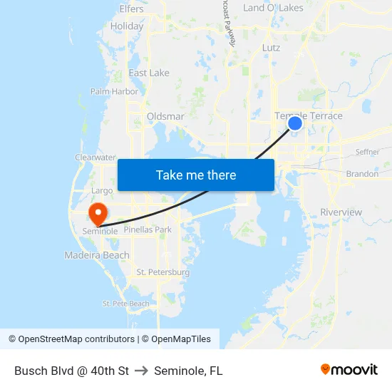 Busch Blvd @ 40th St to Seminole, FL map