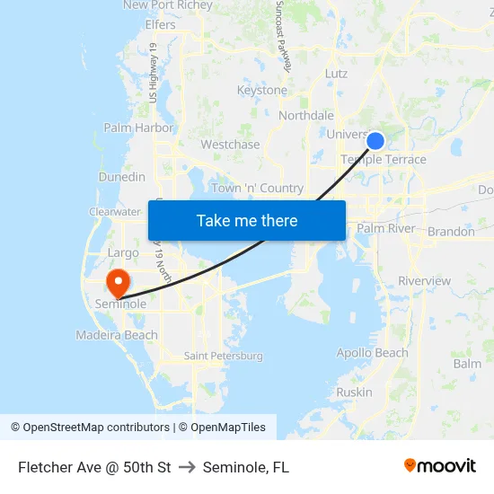 Fletcher Ave @ 50th St to Seminole, FL map