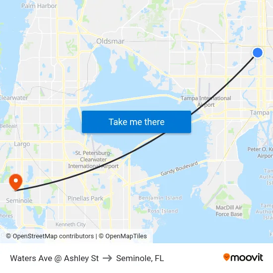 Waters Ave @ Ashley St to Seminole, FL map