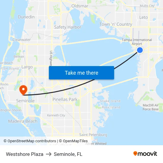 Westshore Plaza to Seminole, FL map