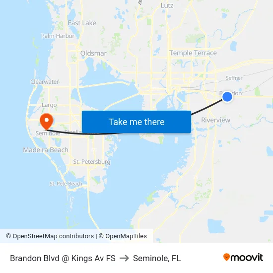 Brandon Blvd @ Kings Av FS to Seminole, FL map