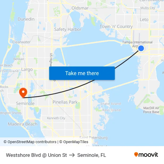Westshore Blvd @ Union St to Seminole, FL map