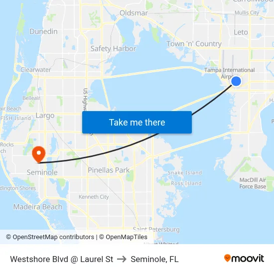 Westshore Blvd @ Laurel St to Seminole, FL map