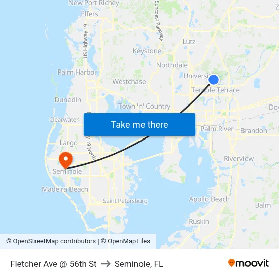 Fletcher Ave @ 56th St to Seminole, FL map
