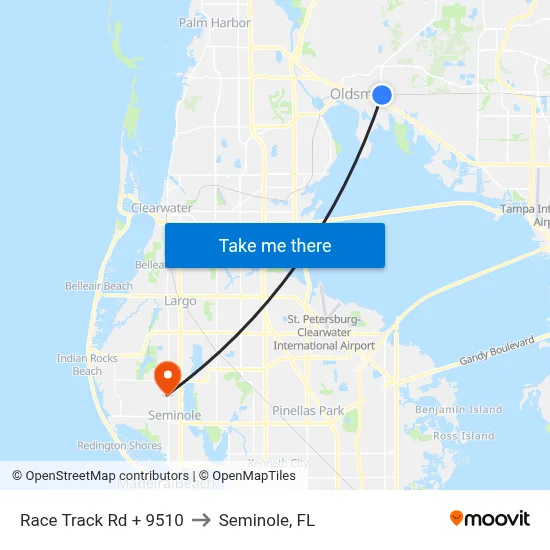 Race Track Rd + 9510 to Seminole, FL map