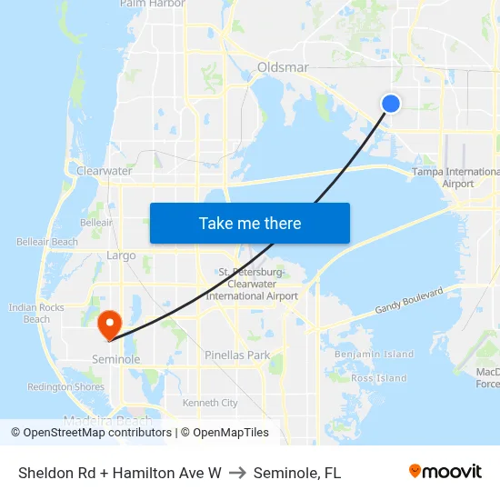 Sheldon Rd + Hamilton Ave W to Seminole, FL map