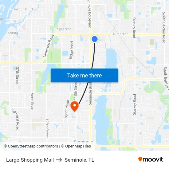 Largo Shopping Mall to Seminole, FL map