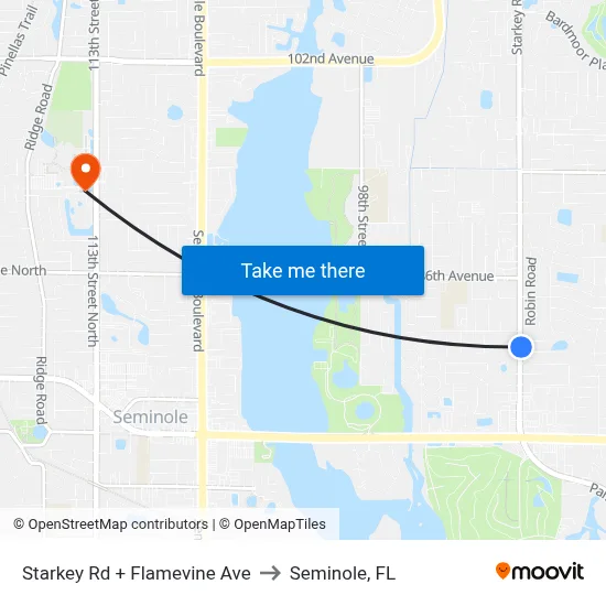 Starkey Rd + Flamevine Ave to Seminole, FL map