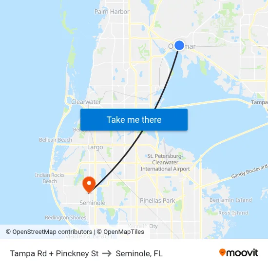 Tampa Rd + Pinckney St to Seminole, FL map