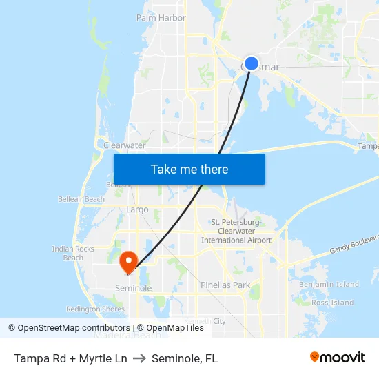 Tampa Rd + Myrtle Ln to Seminole, FL map