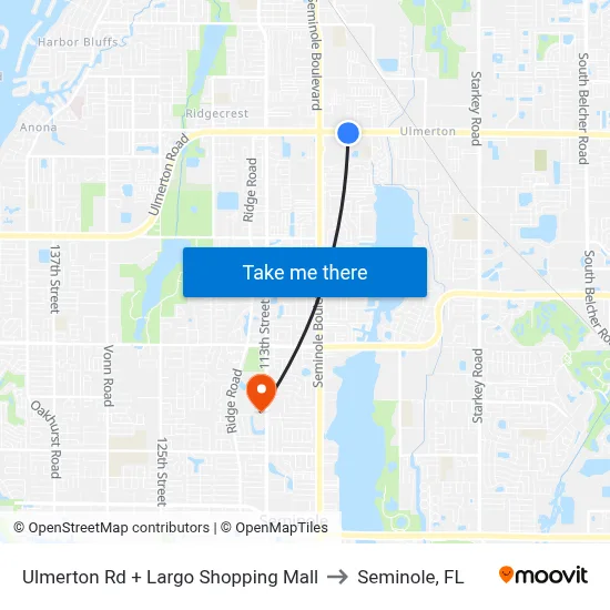 Ulmerton Rd + Largo Shopping Mall to Seminole, FL map