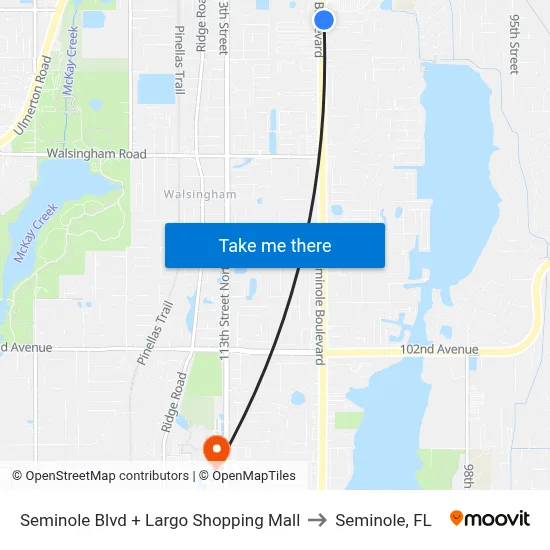 Seminole Blvd + Largo Shopping Mall to Seminole, FL map