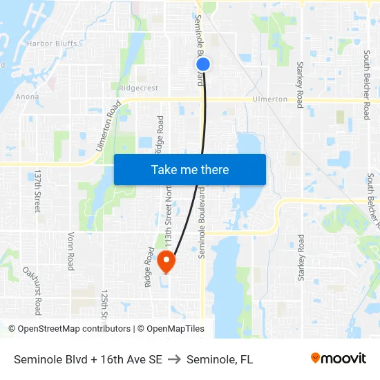Seminole Blvd + 16th Ave SE to Seminole, FL map