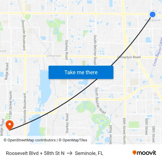 Roosevelt Blvd + 58th St N to Seminole, FL map