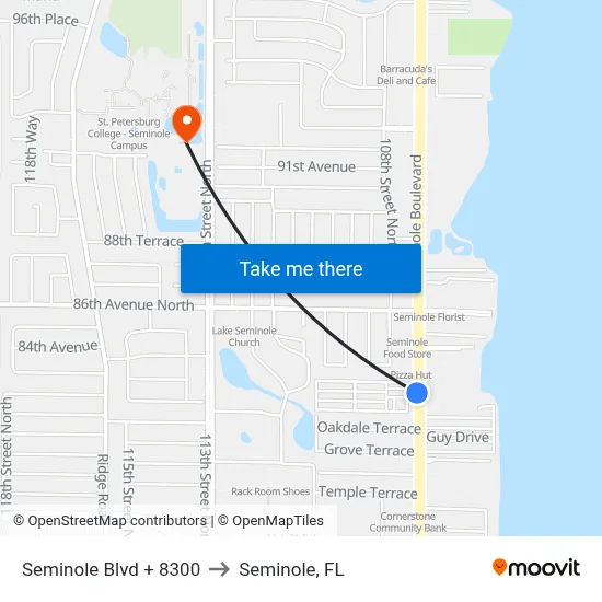 Seminole Blvd + 8300 to Seminole, FL map