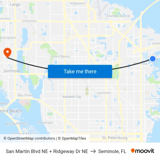 San Martin Blvd NE + Ridgeway Dr NE to Seminole, FL map