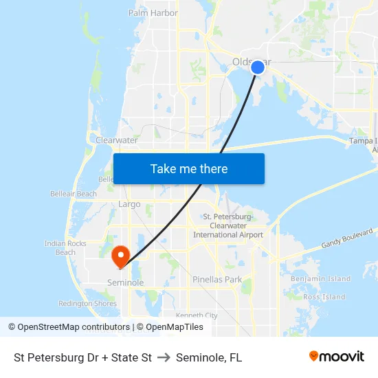 St Petersburg Dr + State St to Seminole, FL map