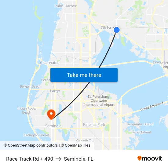 Race Track Rd + 490 to Seminole, FL map