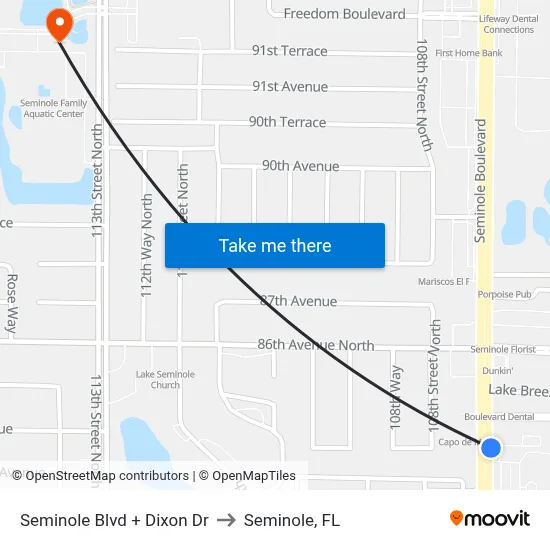 Seminole Blvd + Dixon Dr to Seminole, FL map