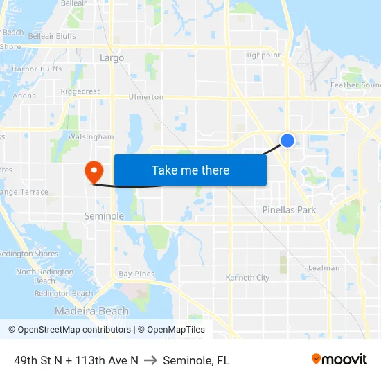 49th St N + 113th Ave N to Seminole, FL map