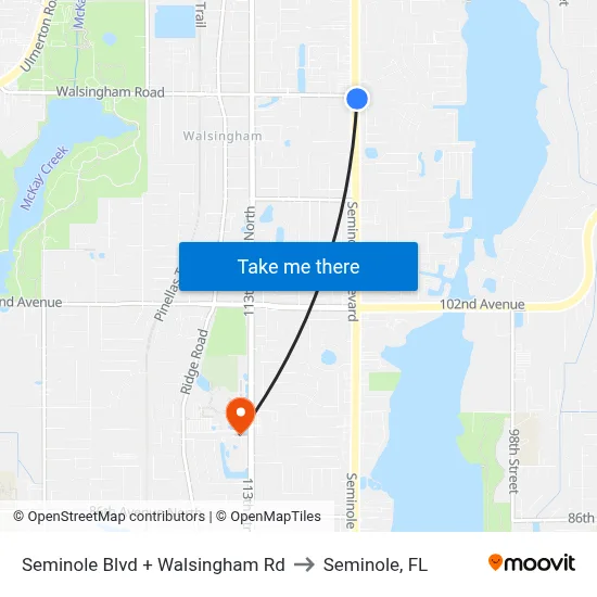 Seminole Blvd + Walsingham Rd to Seminole, FL map