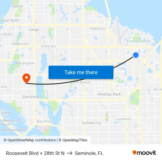 Roosevelt Blvd + 28th St N to Seminole, FL map