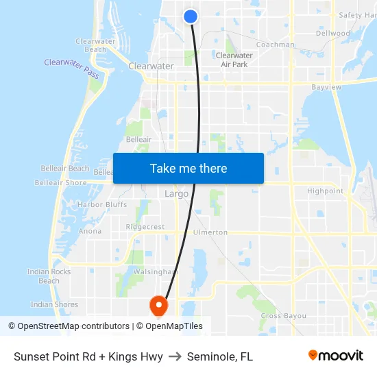 Sunset Point Rd + Kings Hwy to Seminole, FL map