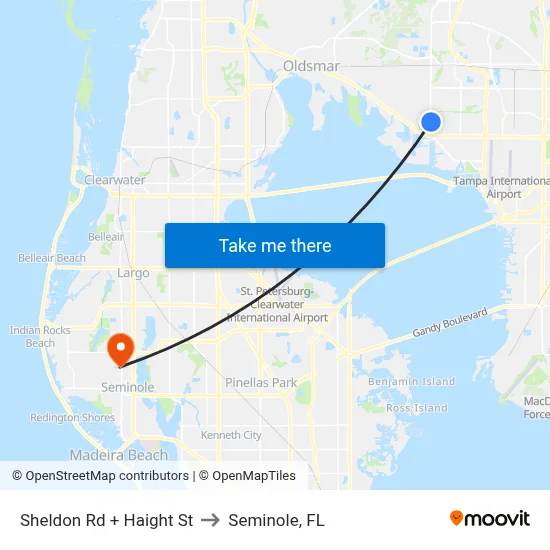 Sheldon Rd + Haight St to Seminole, FL map