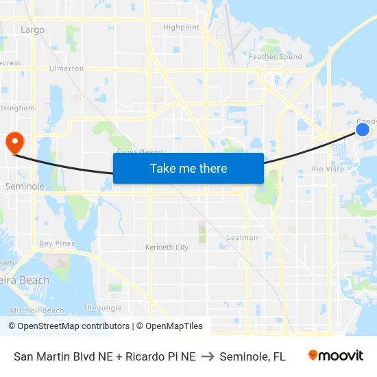 San Martin Blvd NE + Ricardo Pl NE to Seminole, FL map
